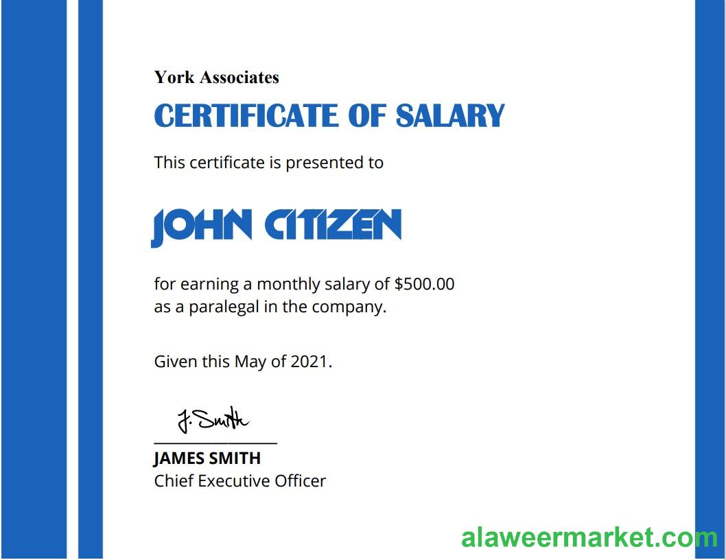 USA Salary certificate